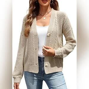 NWT VIMPUNEC Women's Casual Cardigan Cable Knit Sweater, L (12-14)